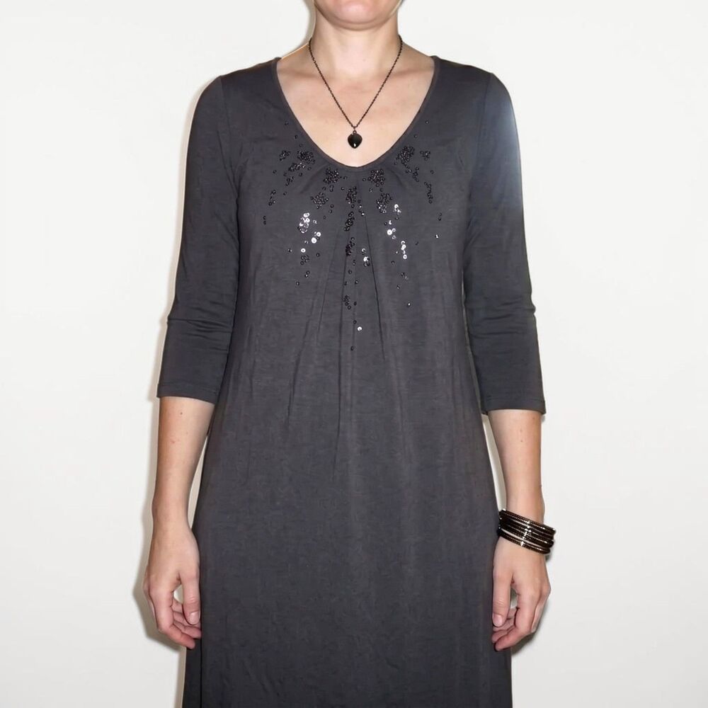 Eileen Fisher Resortwear Coastal Grandma Cobblestone Brown Tunic Dress w Elbow S